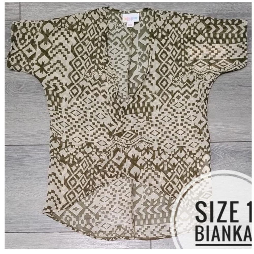LuLaRoe Bianka Green And Cream Kimono